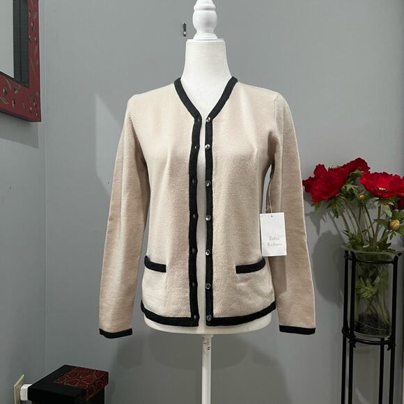 NEW CW Academia Wool V-neck Oversized Cardigan Sweater Cream Charcoal Sz… - Picture 9 of 16